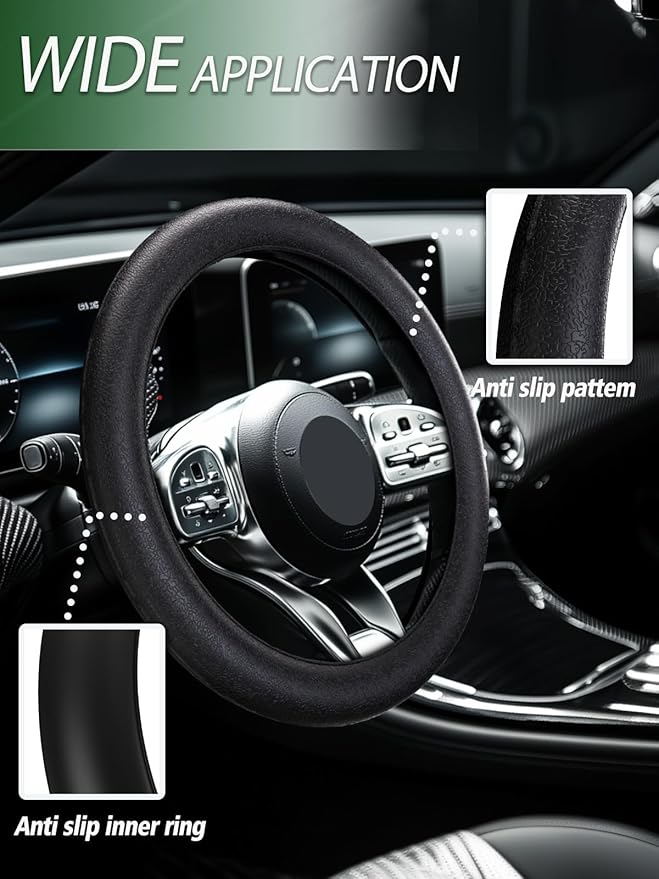 LRITER Car Steering Wheel Cover, Non-Slip Silicone Material, Multiple Color Choices, Universal Auto Parts Steering Wheel Cover, Suitable for Most Cars (Black2PCS)