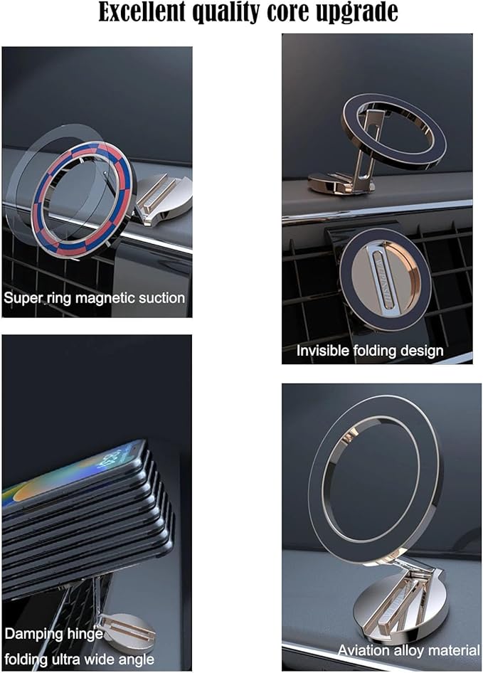 Ultra Magnetic Car Phone Holder,Car Mount,Ultra Magnetic 360 Degree Rotation Dashboard Car Phone Holder,Alloy Invisible Folding Magnetic Car Phone,Fit for All Phone(Grey)