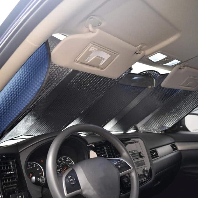 Big Hippo Windshield Sun Shade,Car Sun Shade Side Window as Bonus,Car Sunshade Windshield,Reflect Sunlight Heat and UV Rays, Protect Interior,Keep Vehicle Cool,Silver/Blue(55.16X 27.5inches)