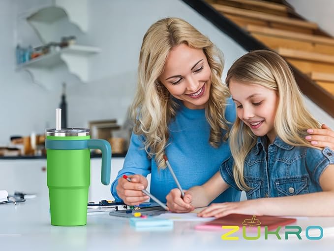 Zukro 24 oz Insulated Tumbler with Handle and Straw - Leakproof Stainless Steel Cup with Lid - Double-wall Travel Coffee Mug Keep Drinks Hot and Cold - Dishwasher Safe & Fit in Cupholder