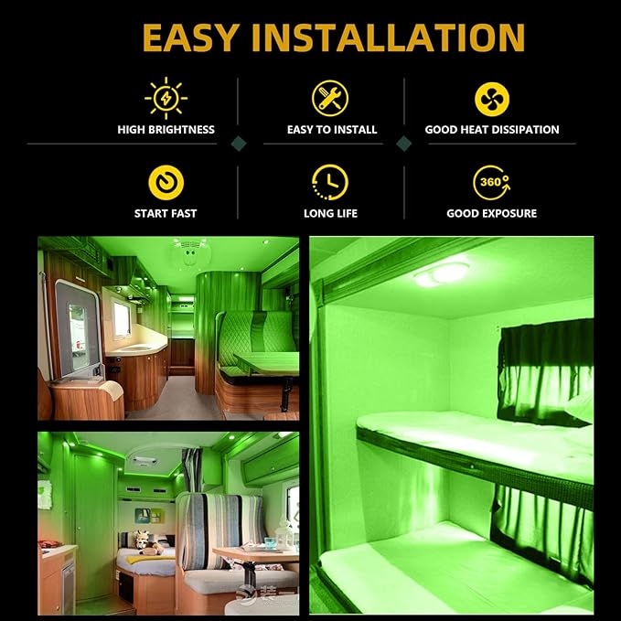 YM E-Bright 1156 BA15S Led Bulb,1073 7506 1141 LED Light For RV Camper SUV MPV Car Side Marker Lights Reverse Lights Brake/Turn Signal Bulb 18SMD 5050 Chips DC-12V,Green, Pack of 4