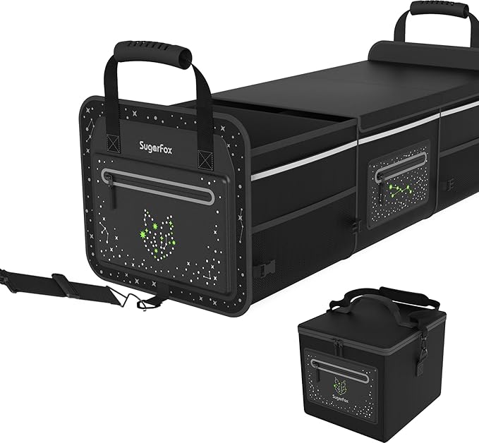 Trunk Organizer | 95L (35"x13.8"x11.8") | 26L Ice Pack Included | Fluorescent Constellation Design | Waterproof, Foldable with Adjustable Straps | for SUVs/Cars - Black-M004