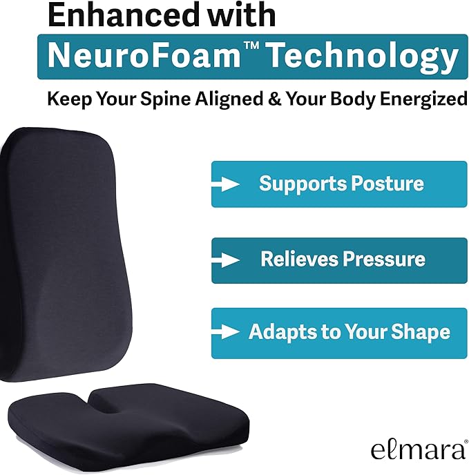 Elmara Car Seat Cushions for Driving – Car Seat Back Support, Driver Seat Cushion and Back Cushion for Car, Pillow for Driving Seat – The Ultimate Comfort Solution for Cars (Ink Black)