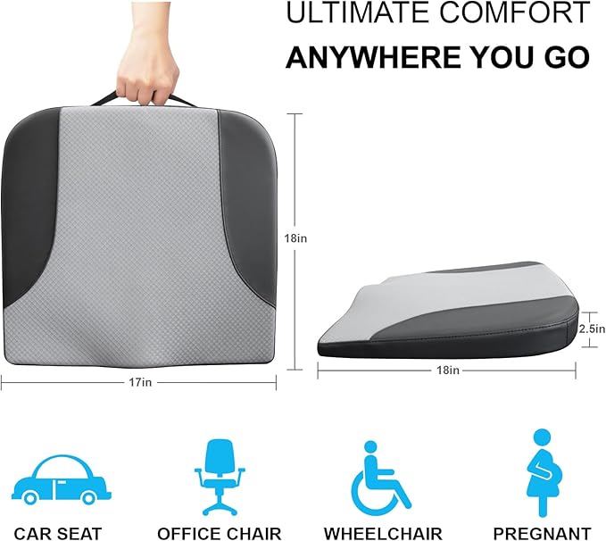 Car Seat Cushion, Car Seat Cushions for Driving with Comfort Memory Foam - Sciatica & Back Pain Relief, Suitable for Car, Truck, Office Chair (Black&Gray)