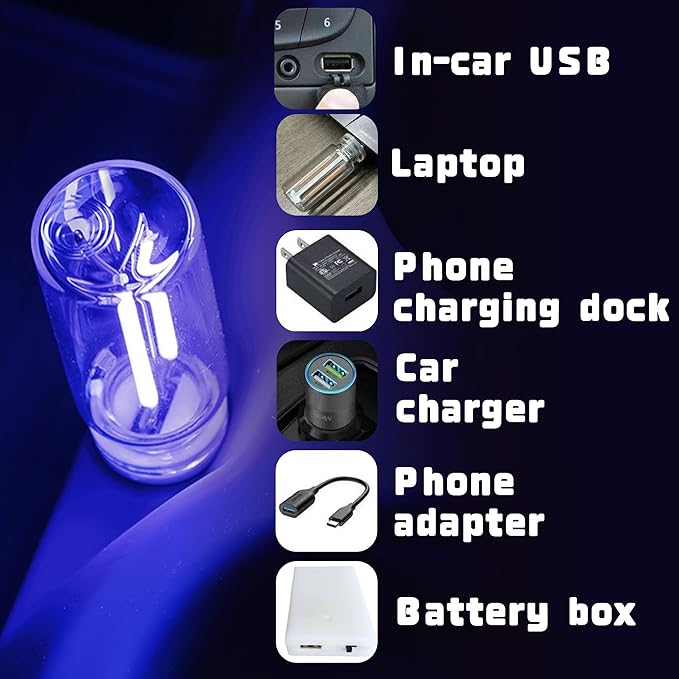Retro Car Mood Bulb, Touch Dimmable USB & Battery Lighted LED Car Interior Atmosphere Lamps, Automotive Interface Charging Night Lights, Mini Portable Camping Lights Decorations (Blue, 1Pack)