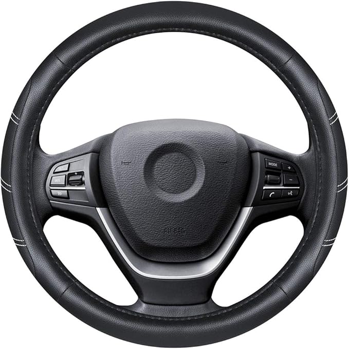 Elantrip Sport Leather Steering Wheel Cover 14 1/2 inch to 15 inch Universal, Padded Soft Grip Breathable for Car Truck SUV Jeep, Anti Slip Odorless Black