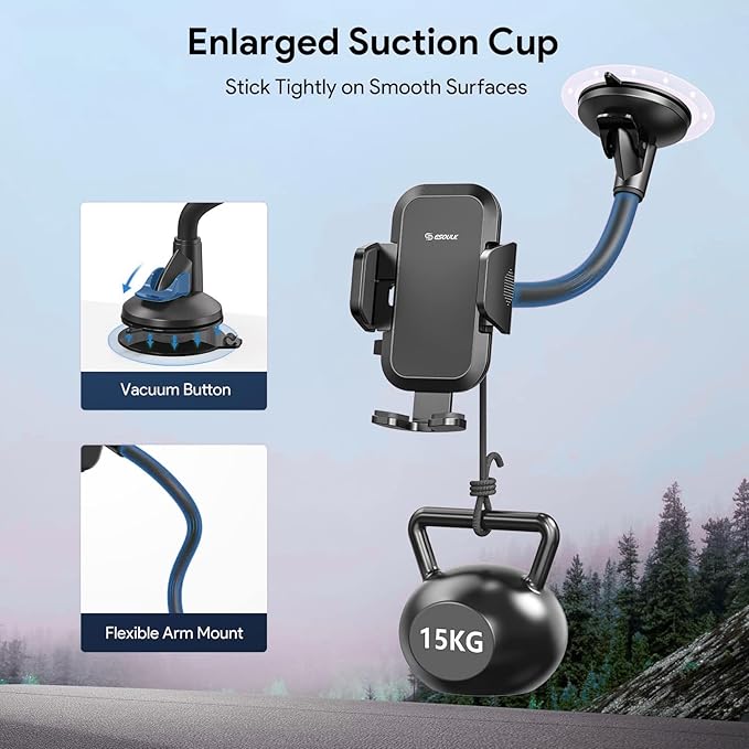 Esoulk 11-inch Gooseneck Car Phone Holder,Heavy Duty Phone Holder for Truck, Flexibile Long Arm Anti Shake stabilizer Windshield Car Phone Mount Suction Cup,Fit for iPhone, Samsung &Other Cellphone