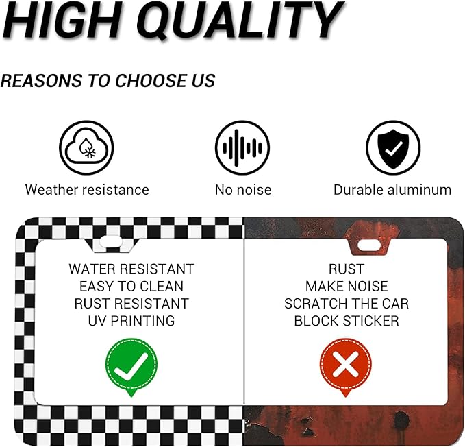 Black and White Checkerboard License Plate Frame, Car Tag Frame Aluminum Auto Decorative License Plate Holder for Men Women (2 Holes & Screws, 6 X 12 in)