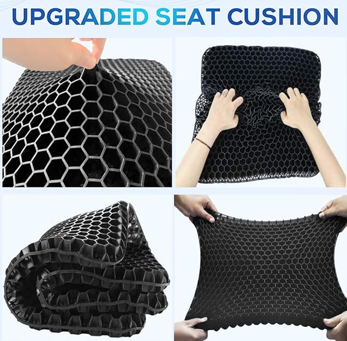Gel Wheelchair Seat Cushion for Long Sitting - Cooling Office Chair Cushion for Sciatica, Back, Pressure Sore, Tailbone Pain Relief - Soft & Breathable Butt Pillow with Non-Slip Cover for Wheelchair
