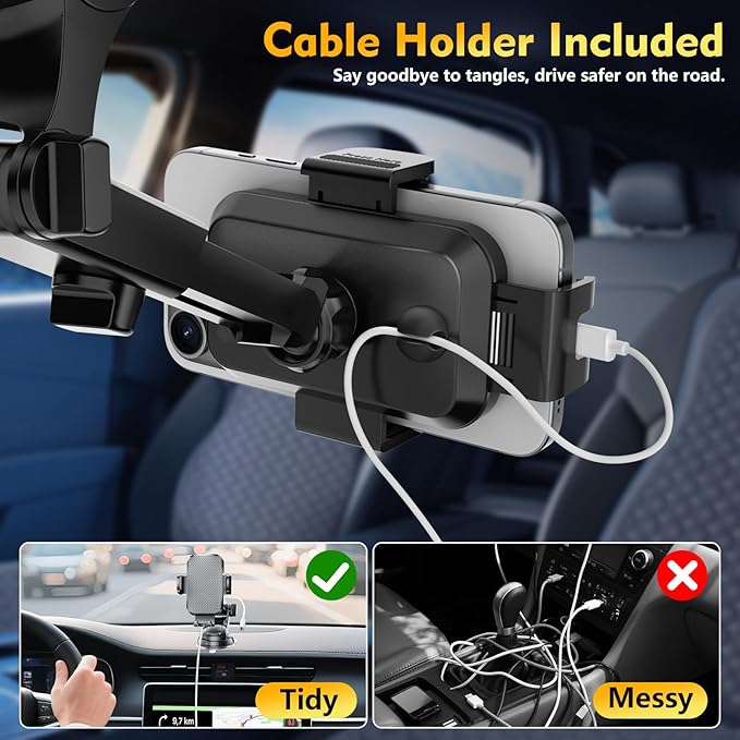 Phone Holders for Your Car 2025 Upgraded Military-Grade Strongest Suction & Stable Clamp Arm Car Phone Holder Mount 360°Adjustable for Dashboard, Windshield, Air Vent for iPhone Samsung, Carbon Fiber