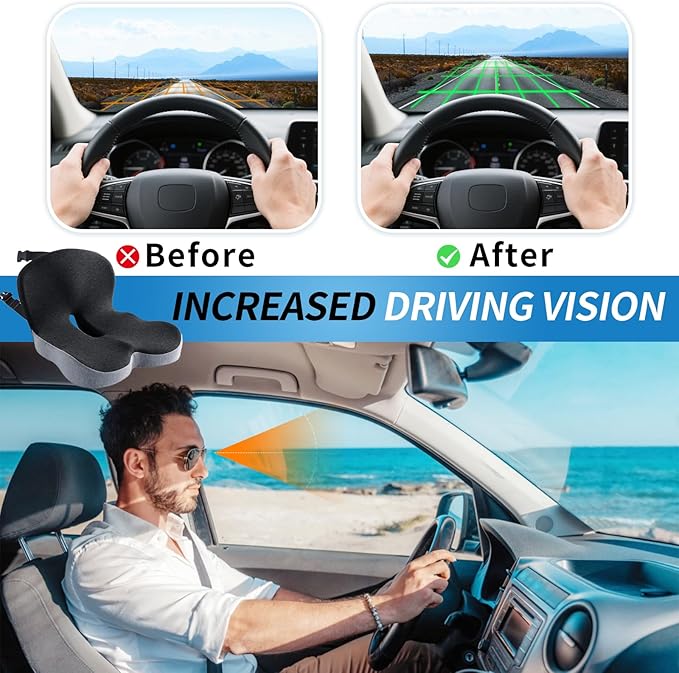 Truck seat Cushion,Memory Foam Seat Cushion for Truck Drivers with Adjustable Strap Ergonomic Car Seat Cushions for Driving, Lumbar Support & Sciatica Relief for Driving Long