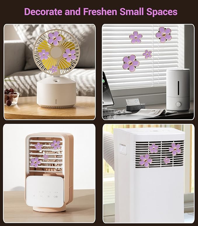 Daisy Flower Car Air Freshener Vent Clips, 4 Pcs Cute Car Accessories for Women Interior, Girly Decor Essentials, Truck Accessories, for Bathroom Office Pet Houses (Purple, 3.1cm 2.9cm 2.2cm 1.6cm)