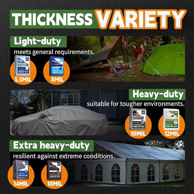 RAINDEWAY Black Tarps 7x7 Feet,UV Resistant, Multipurpose Medium Duty Waterproof Poly Tarp, Square Tent Tarp,Cover with Metal Grommets and Reinforced Edges, Finished Size
