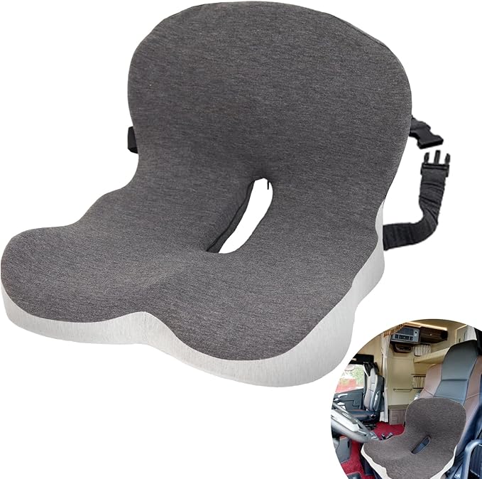 Truck seat Cushion,Memory Foam Seat Cushion for Truck Drivers with Adjustable Strap Ergonomic Car Seat Cushions for Driving, Lumbar Support & Sciatica Relief for Driving Long