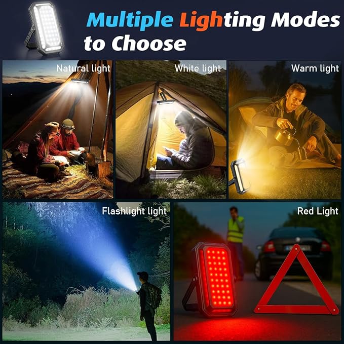 10000mAh Rechargeable LED Camping Lantern with LCD Display, 12 Light Modes, Dimmable & Waterproof, 120+ Hours Portable Light for Emergency, Power Outages, Outdoor Camping, Tent, 2 Packs