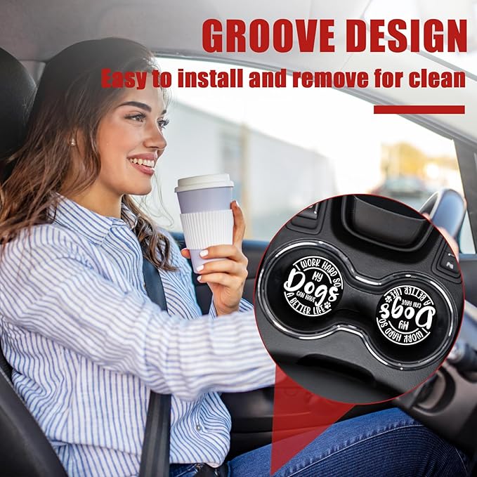 Funny Dog Car Coasters for Cup Holders, Dog Lover Absorbent Ceramic Car Coaster Car Cup Holder Coaster Car Accessories for Women Men (2 Pack)