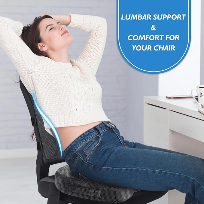 TushGuard Office Chair Cushions with Handles, Back&Seat Cushion, Sciatica & Back Coccyx Tailbone Discomfort Easing Chair Pad, Memory Foam Lumbar Support Pillow for Gaming, Desk, Wheelchair, Car(Grey)