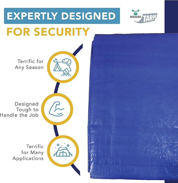 30' x 50' Waterproof Tarp | Medium Duty Reversible Blue/Silver | Multipurpose Indoor/Outdoor Use: Tents, Wood Cover, Furniture, Car, Boat, Pool, & More | Tear Resistant