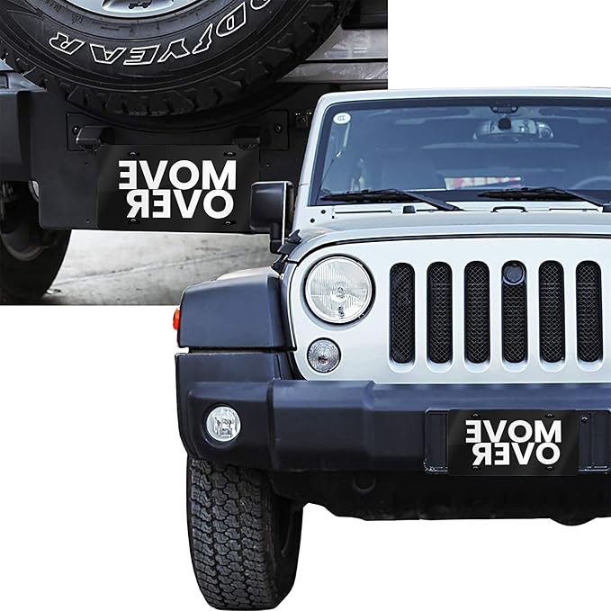Front License Plate Move Over Black Vanity Plates Aluminum Metal Decorative Car Tag Novelty License Plate Cover for Men Women 6 * 12 in (4 Holes)