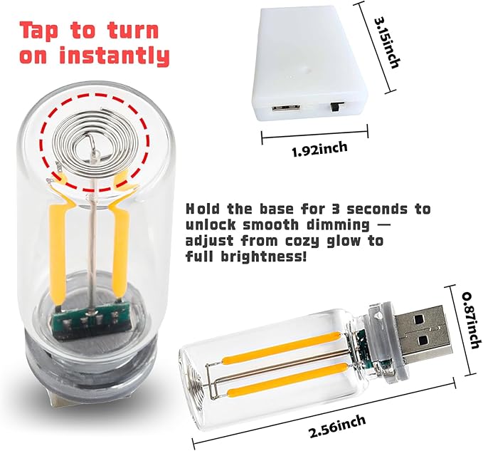 Retro Car Mood Bulb, Touch Dimmable USB & Battery Lighted LED Car Interior Atmosphere Lamps, Automotive Interface Charging Night Lights, Mini Portable Camping Lights Decorations (Blue, 1Pack)