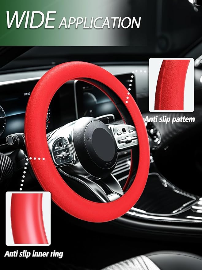 LRITER Car Steering Wheel Cover, Non-Slip Silicone Material, Multiple Color Choices, Universal Auto Parts Steering Wheel Cover, Suitable for Most Cars (Red2PCS)