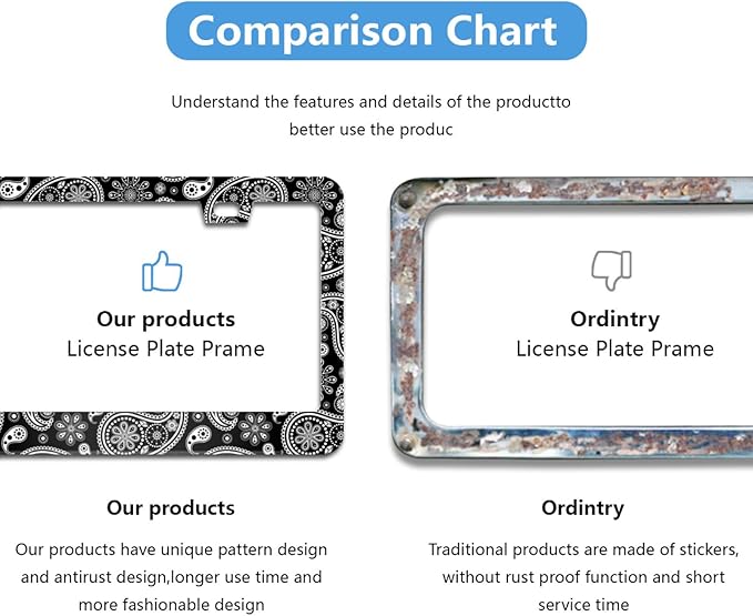 Boho Paisley Pattern License Plate Frame Floral License Plate Frames Aluminum Car Accessories Cover with 2 Holes and Screws 12 x 6 Inch for Front Rear Car Plate Decor for Women Men