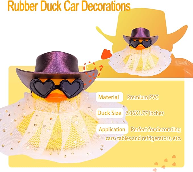 Cute Duck Car Dashboard Decoration with Mini Hat Sunglasses and Skirt, JJ075E1