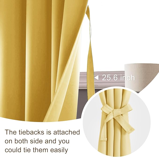 JIUZHEN Blackout Curtains for Bedroom - 60 Inch Extra Wide Thermal Insulated Room Darkening Privacy Soundproof Curtains for Living Room/Dorm Room, Set of 2 Panels, 60 x 72 inches,Light Yellow