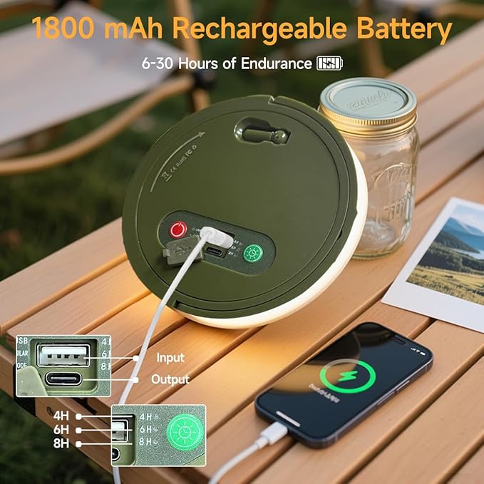 33FT Camping String Lights, Rechargeable String Lights with 8 Modes, Waterproof Outdoor Lights with Delay Closure, Retractable Design & Hooks for Outdoor Patio Awning Garden Party Essentials