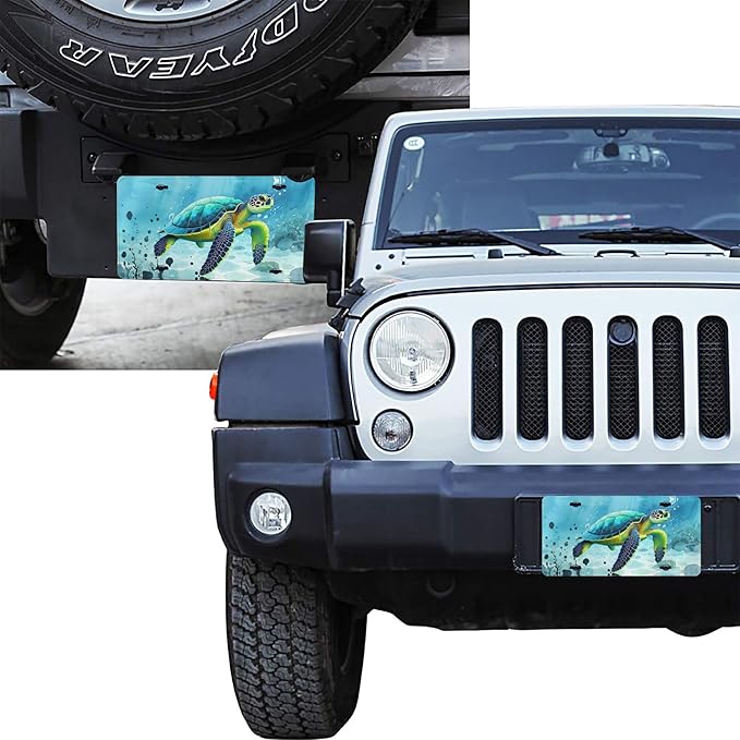 Front License Plate Sea Turtles Beach Vanity Plates Aluminum Metal Decorative Car Tag Novelty License Plate Cover for Men Women 6 * 12 in (4 Holes)