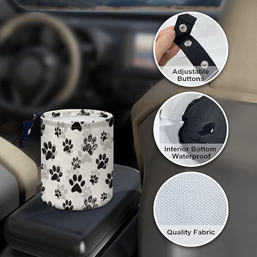 Cute Paws Car Waste Basket Can Universal Compact Rubbish Holder Mini Car Organizer for Car Garbage