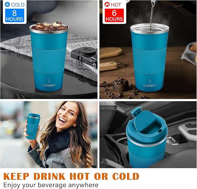 MOMSIV 17oz Travel Mug, Insulated Coffee Cup with Leakproof Lid, Vacuum Stainless Steel Double Walled Reusable Tumbler for Hot and Cold Water Coffee and Tea In Travel and Car