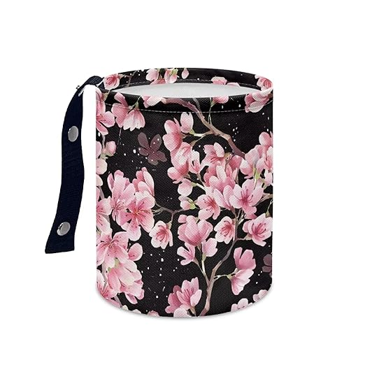 Cute Cherry Blossom Car Trash Can Reusable Foldable Hanging Portable Dustbin Bin for Back Seat, Front Console, Floor, or Hanging Headrest Waste Basket