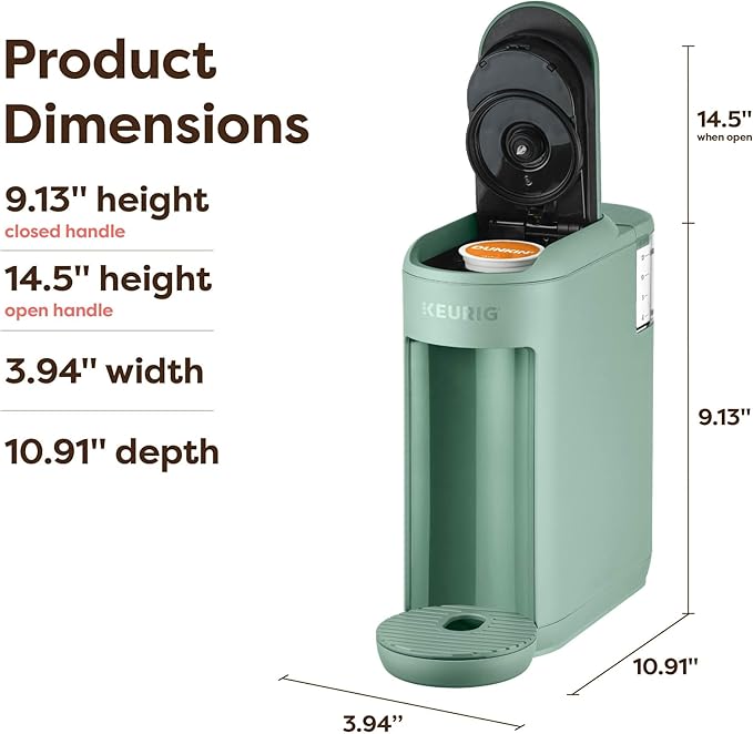 Keurig K-Mini Mate Single Serve K-Cup Pod Coffee Maker, Brews Up to 12 oz Cup, Compact Portable Coffee Machine for Small Spaces, Dorms & Offices, Glamping Green