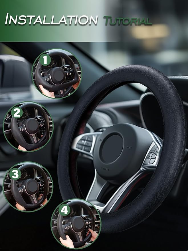 LRITER Car Steering Wheel Cover, Non-Slip Silicone Material, Multiple Color Choices, Universal Auto Parts Steering Wheel Cover, Suitable for Most Cars (Black)