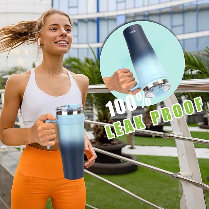 Zukro 50 oz Tumbler With Handle and Flip Straw, Triple-wall Insulated Stainless Steel Cup with 2-in-1 Sip/Straw Lid, Large Leak Proof Travel Mug, Fit in Cup Holder, Keeps Cold 34 Hours, Bluewave