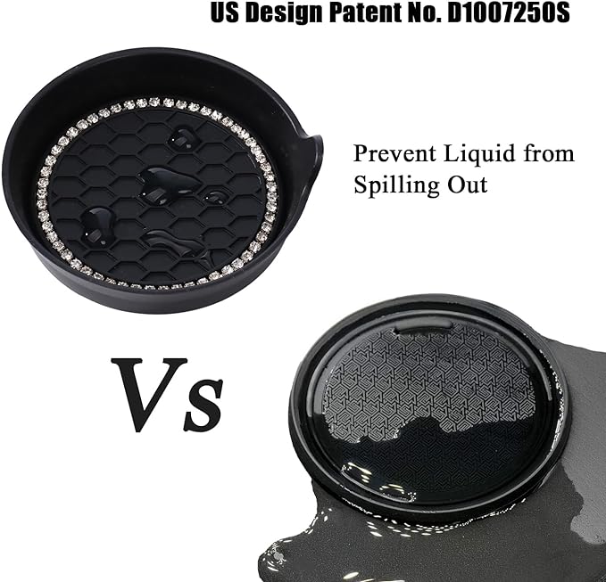 Amooca Car Cup Coaster Universal Non-Slip Cup Holders Bling Crystal Rhinestone Car Interior Accessories 2 Pack Black