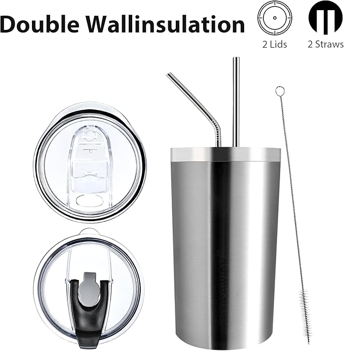 HYDROWION Triple-Insulated Tumblers - Stainless Steel with Lid and Straw, 12 oz Water Bottle, Stainless Steel Cups, Coffee Travel Mug for Home & Office Stainless Steel