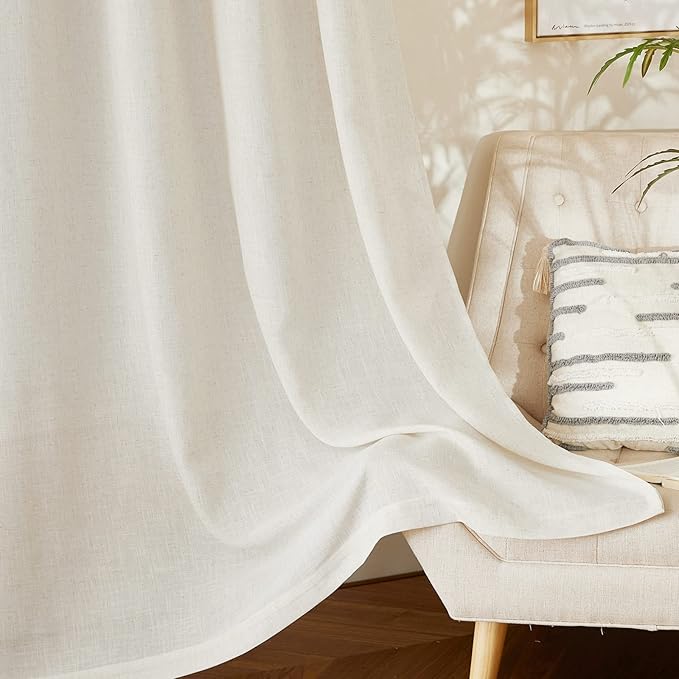 NICETOWN Linen Curtains & Drapes for Bedroom 63 inches Long, Grommet Flax Linen Blend Window Treatment Privacy with Light Filtering for Living Room/Boys Room, W66 x L63, 2 Panels