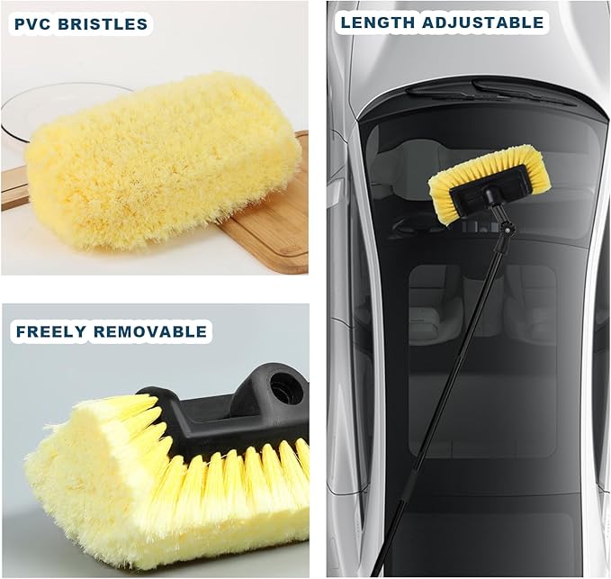 Car Wash Brush Long Handle Car Cleaning Brush with Universal Joint Angle Adapter Soft Bristle No Scratch Car Cleaning Tools for Car RV Truck Boat Deck Window House Siding