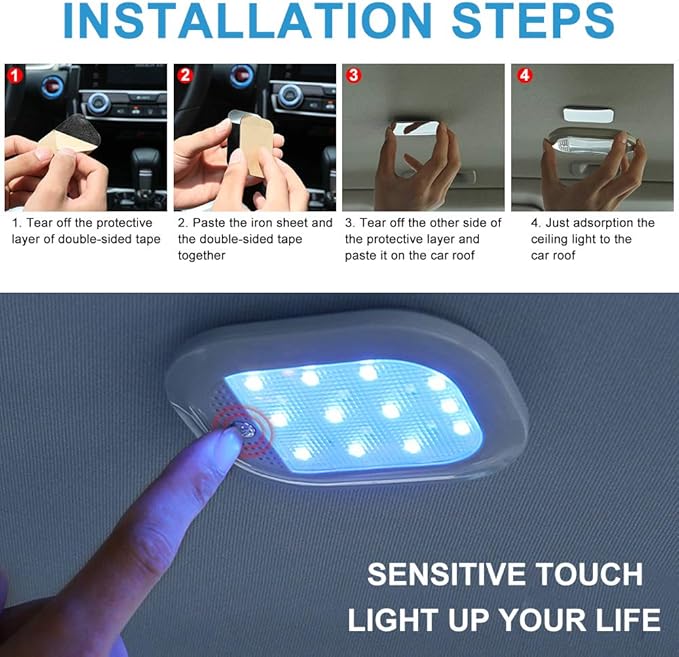 Teguangmei Upgraded Car Interior LED Truck Cargo Area Light, 8 Colors USB Rechargeable Reading Lamps, Multi-Function Auto Dome Lights for Car, RV, Truck, Closets, Cabinets, Camping, Bedroom