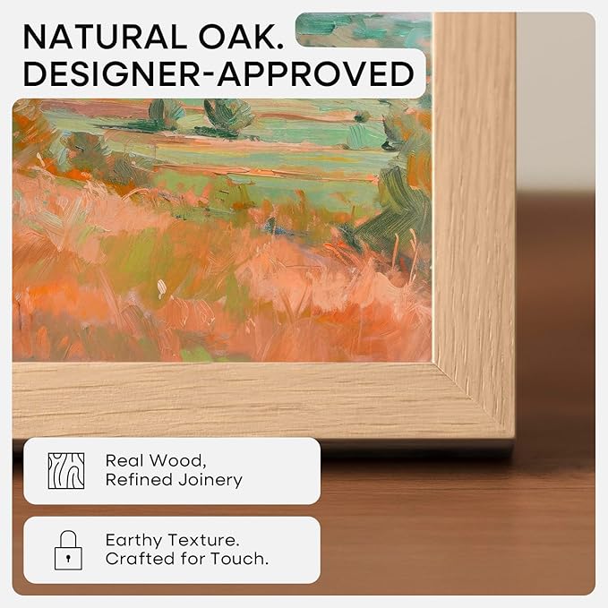 Homeforia 8.5 by 11 Picture Frame Wood, High End Natural Oak 8.5x11 Light Wooden Frames with Mat 6x8 inch Photo, 8.5 x 11 Wall or Tabletop Frame Matted to 6 x 8 Art, Tempered Glass, Wall Kit, Set of 1