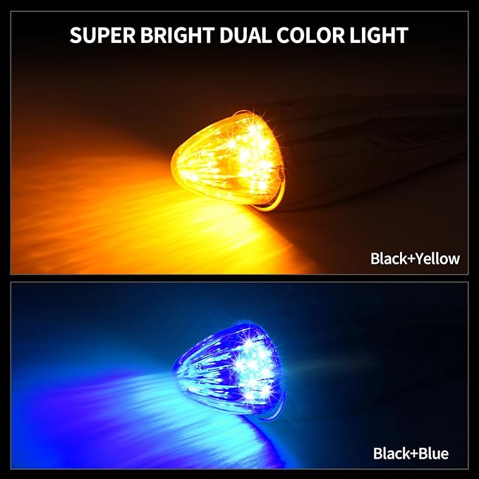 1PC 21 LED Dual Color Chrome Cab Marker Light, Torpedo Cab Marker Roof Running Top Lights, Replacement for Heavy Duty Trucks Kenworth Freightliner Peterbilt International Mack, Amber/Blue
