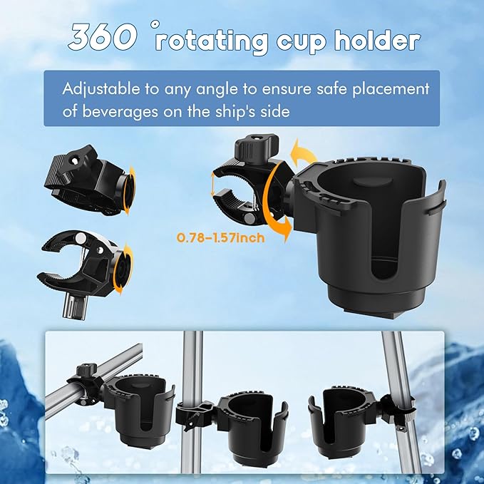 Cup Holder with 0.6"-1.5" Aluminum Clamp - Drink Holder for ATV, Motorcycle, Bike, Wheelchair, Golf Cart, Fits Maximum Diameter of 3.38 inches Bottles.