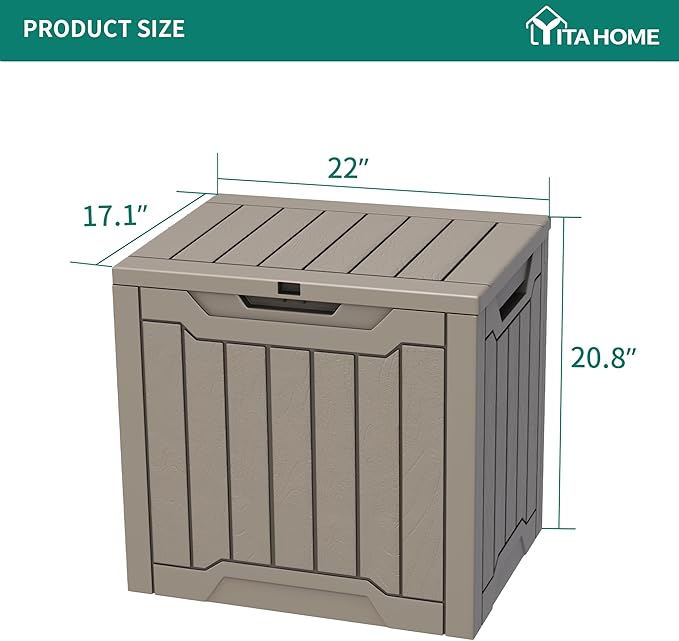 YITAHOME 30 Gallon Deck Box Outdoor Storage Box, Waterproof Resin Package Delivery and Storage Box with Lockable Lid for Patio Furniture Cushions, Pool Accessories, Garden Tools, Brown