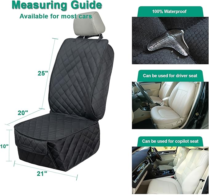Waterproof Front Seat Cover Dog Car Seat Covers Nonslip and Full Protection with Side Flaps Fits Most Cars, Trucks, SUVs(Black, 2Pack)