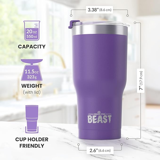 Beast 20 oz Tumbler Stainless Steel Vacuum Insulated Coffee Ice Cup Double Wall Travel Flask (Purple)