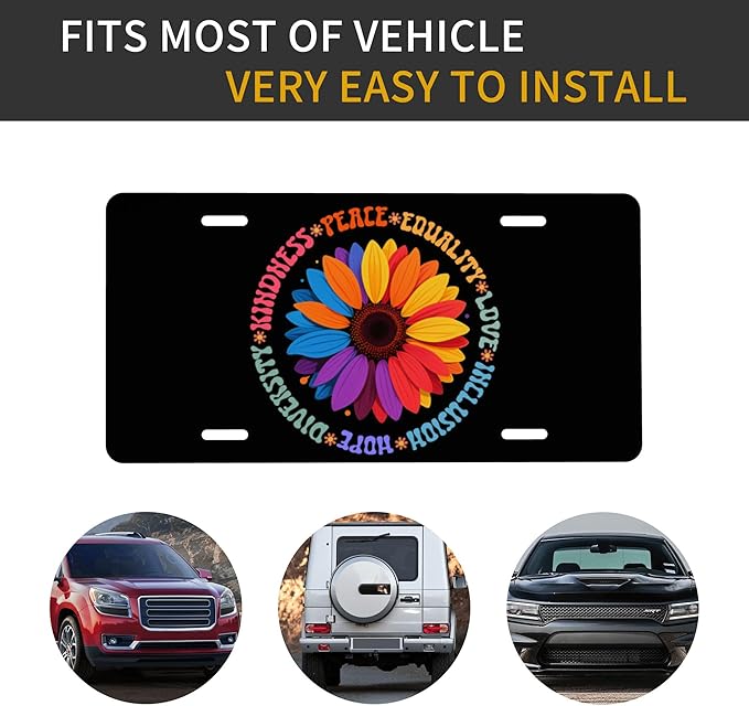 Front License Plate Kindness Peace Equality Love Hope Diversity Vanity Plates Aluminum Metal Decorative Car Tag Novelty License Plate Cover for Men Women 6 * 12 in (4 Holes)