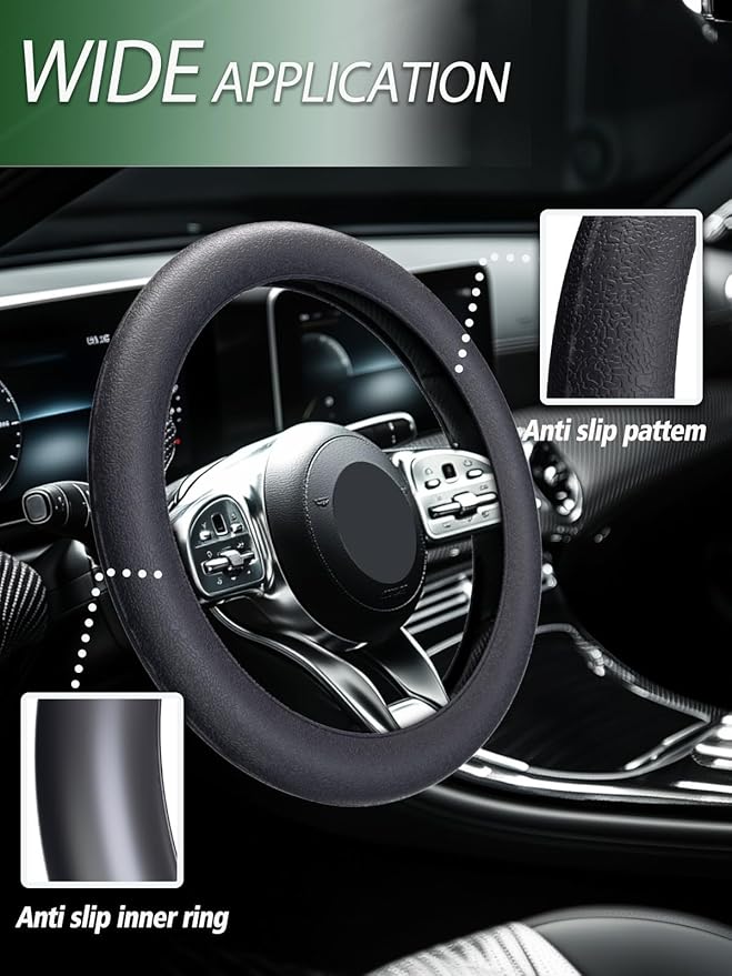 LRITER Car Steering Wheel Cover, Non-Slip Silicone Material, Multiple Color Choices, Universal Auto Parts Steering Wheel Cover, Suitable for Most Cars (Grey2PCS)