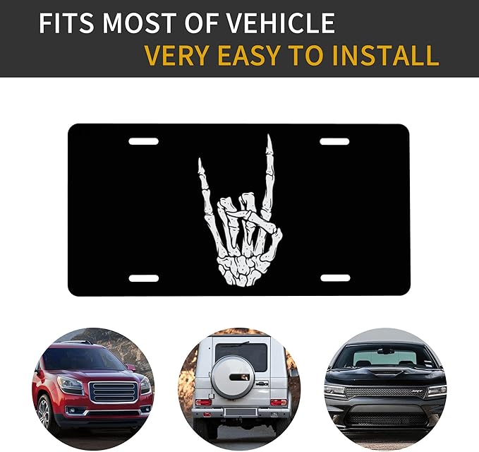 Front License Plate Skull Finger Love Vanity Plates Aluminum Metal Decorative Car Tag Novelty License Plate Cover for Men Women 6 * 12 in (4 Holes)